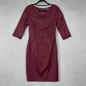 Elise Henri Dress Womens Small Wool Blend Sheath Midi 3/4 Sleeve Elegant Formal